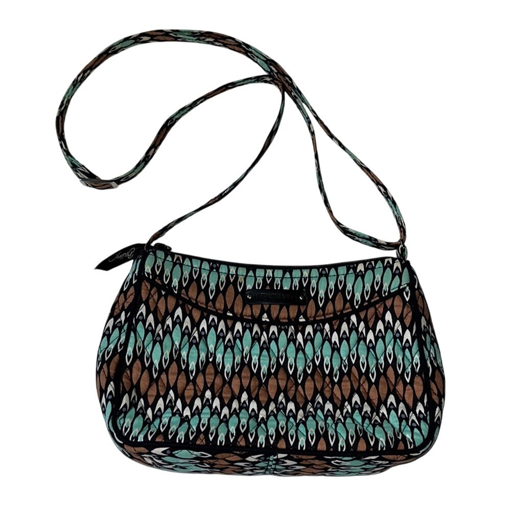 Vera Bradley Sierra Stream Little Crossbody Bag Retired Print Teal Brown Purse